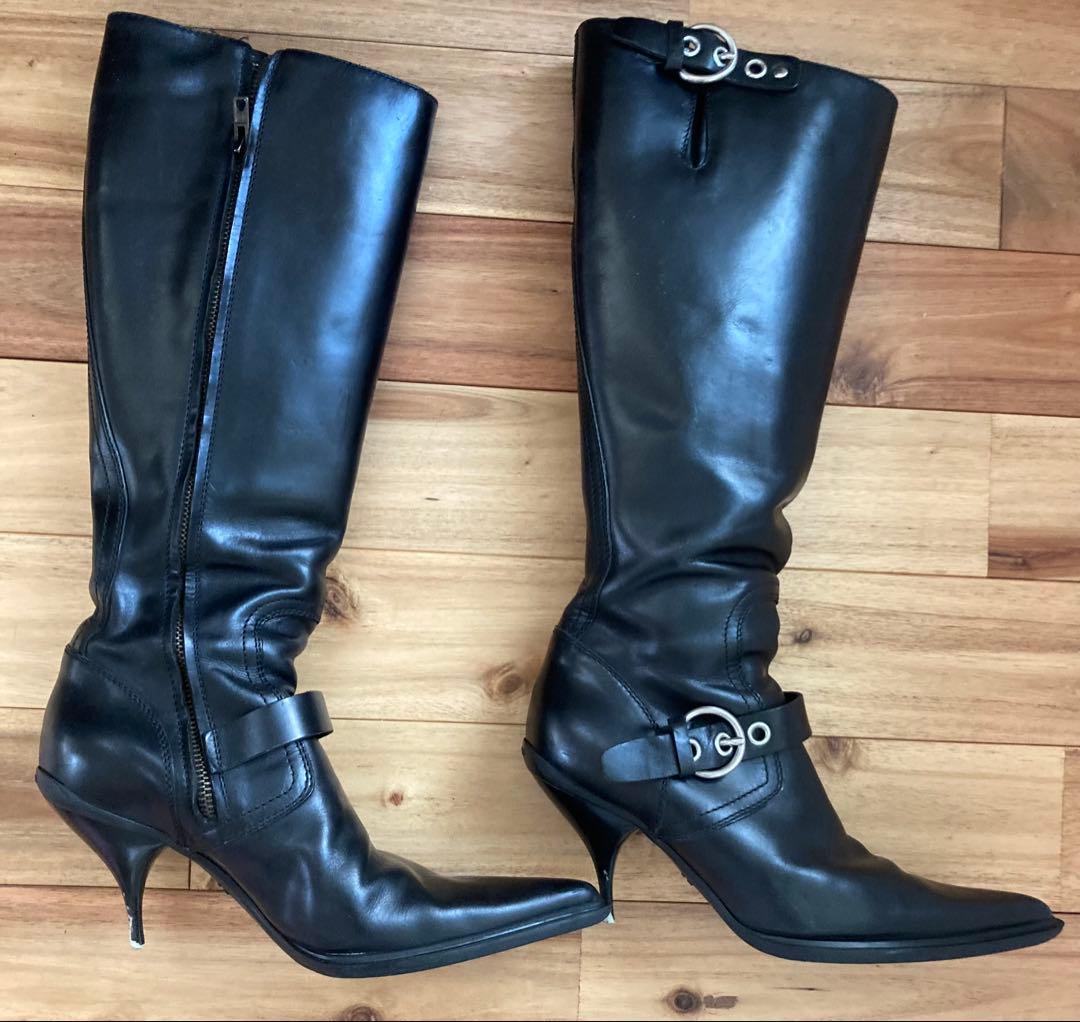 MIUMIUブラックレザー ロングブーツ 38.5