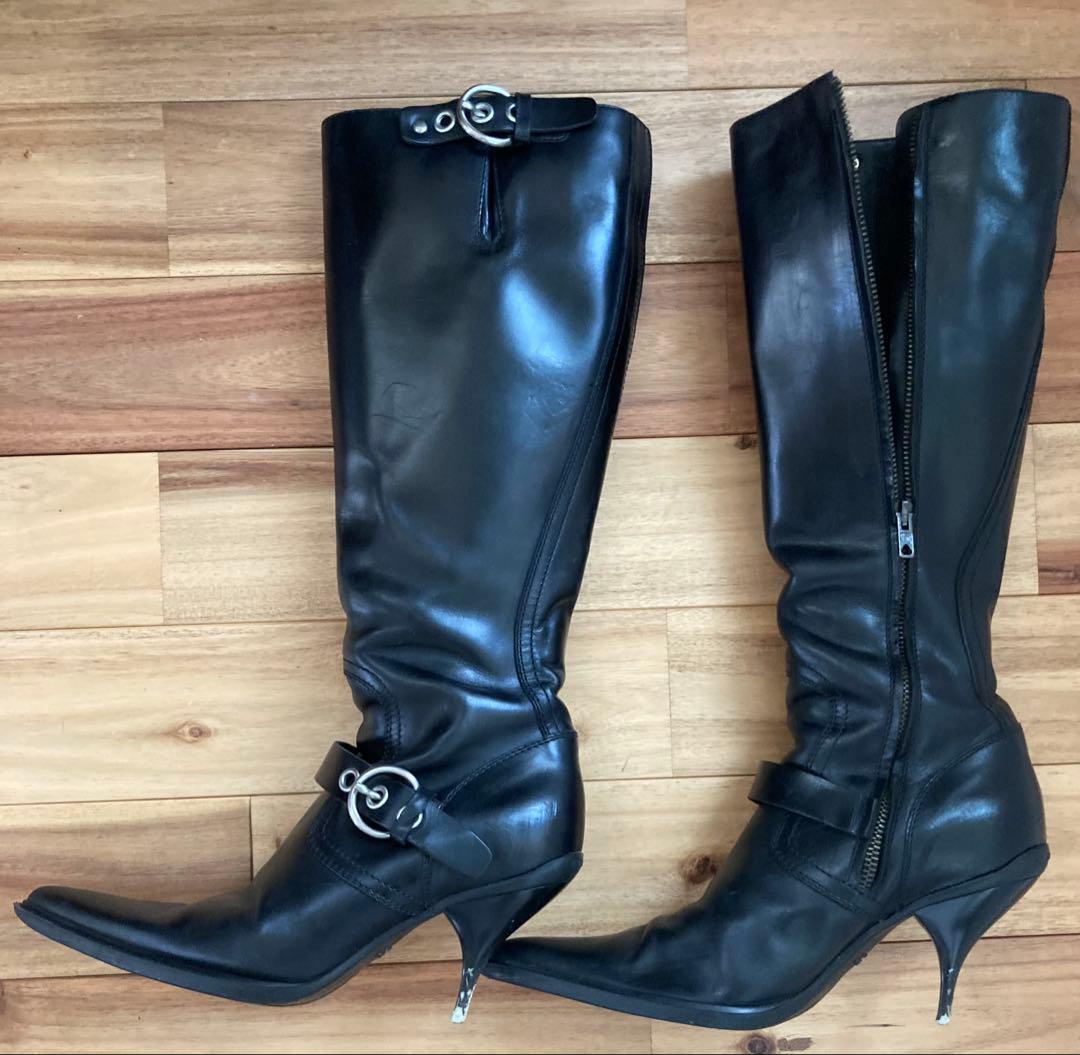 MIUMIUブラックレザー ロングブーツ 38.5