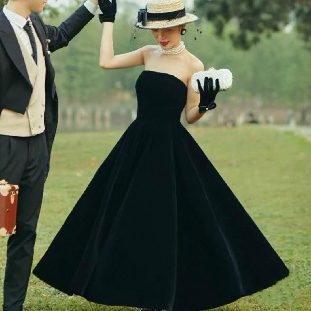 美シルエット＊ブラックドレス ウェディング 前撮り 韓国フォト ベロア