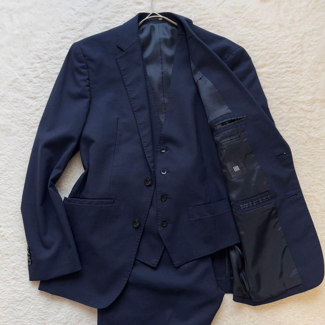 【美品】SUIT SELECTスーツセレクト　3ピース　ビジネススーツ　ネイビー