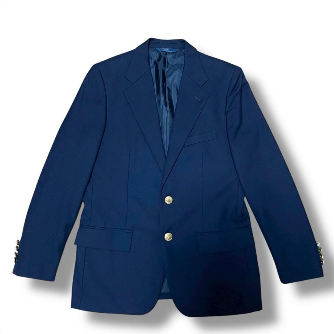 美品 ポロ ラルフローレン 160フォーマルセットアップスーツ 金ボタン 紺ブレ