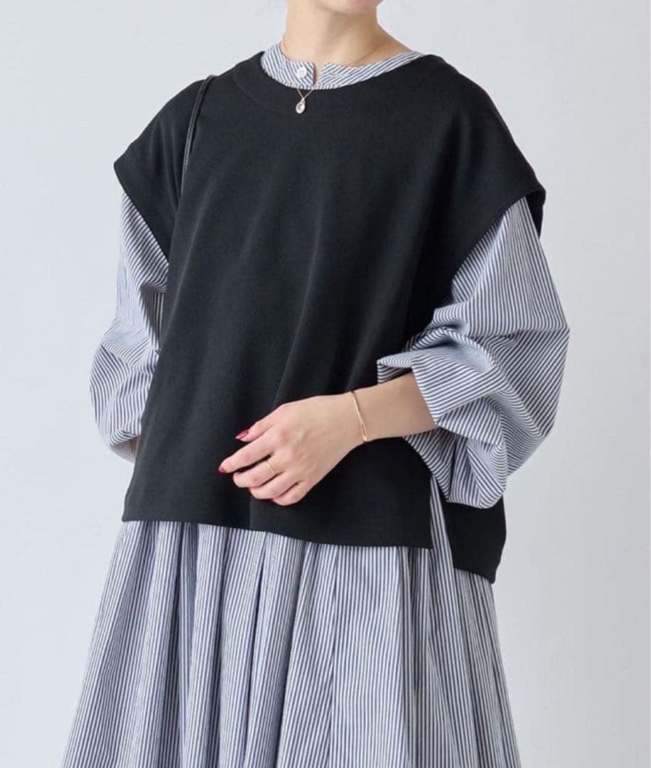 【23SS美品】BEARDSLEY 先染めギャザーチュニックワンピースストライプ