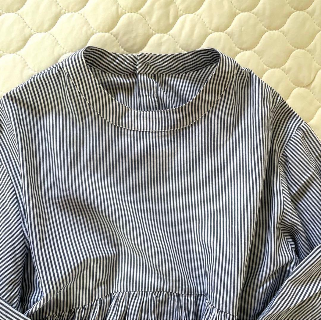 【23SS美品】BEARDSLEY 先染めギャザーチュニックワンピースストライプ