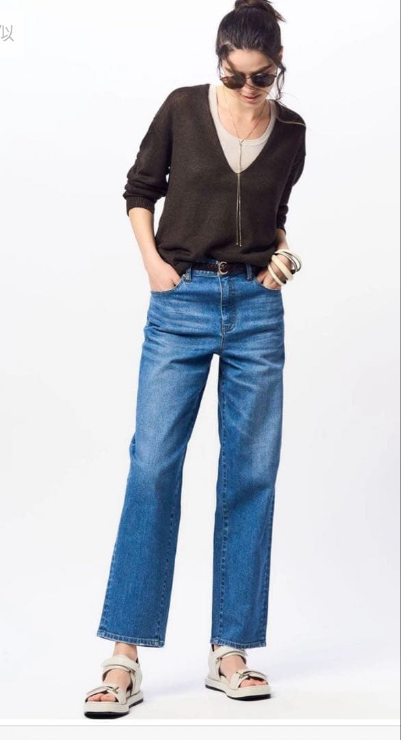 23区 シアーストライプ ノースリーブ ブラウス &デニム