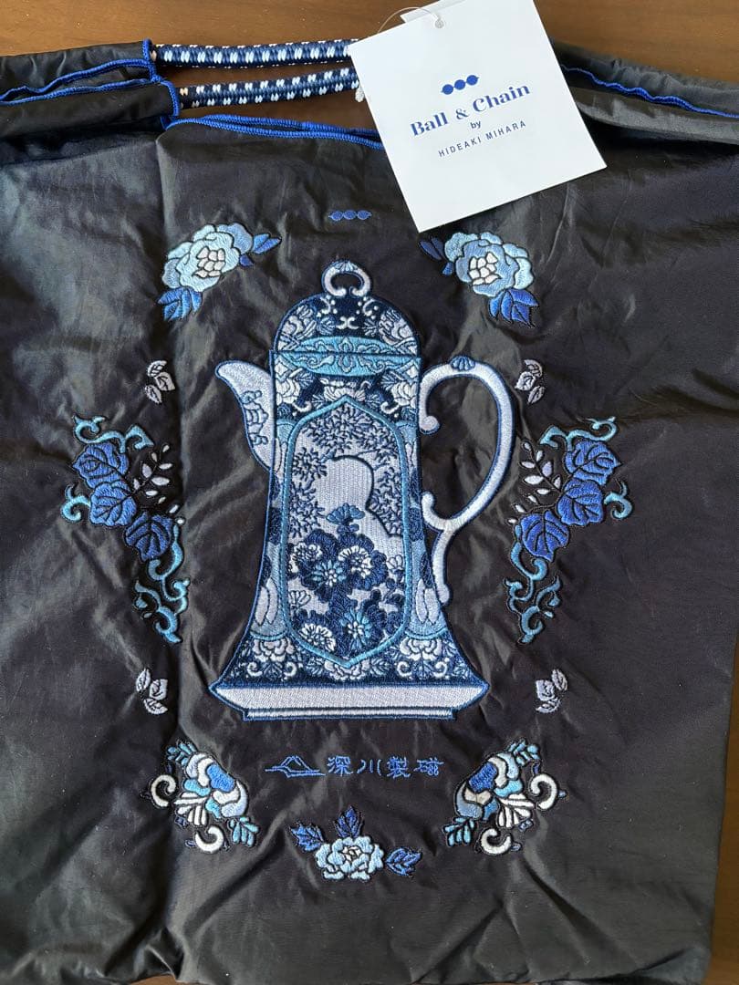 【新品】ボールアンドチェーン 深川製磁 ポット柄 黒 エコバッグ M