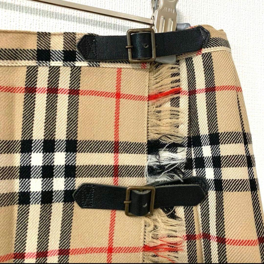 バーバリー　36 ノバチェック柄プリーツスカート ベージュ巻きスカートウール