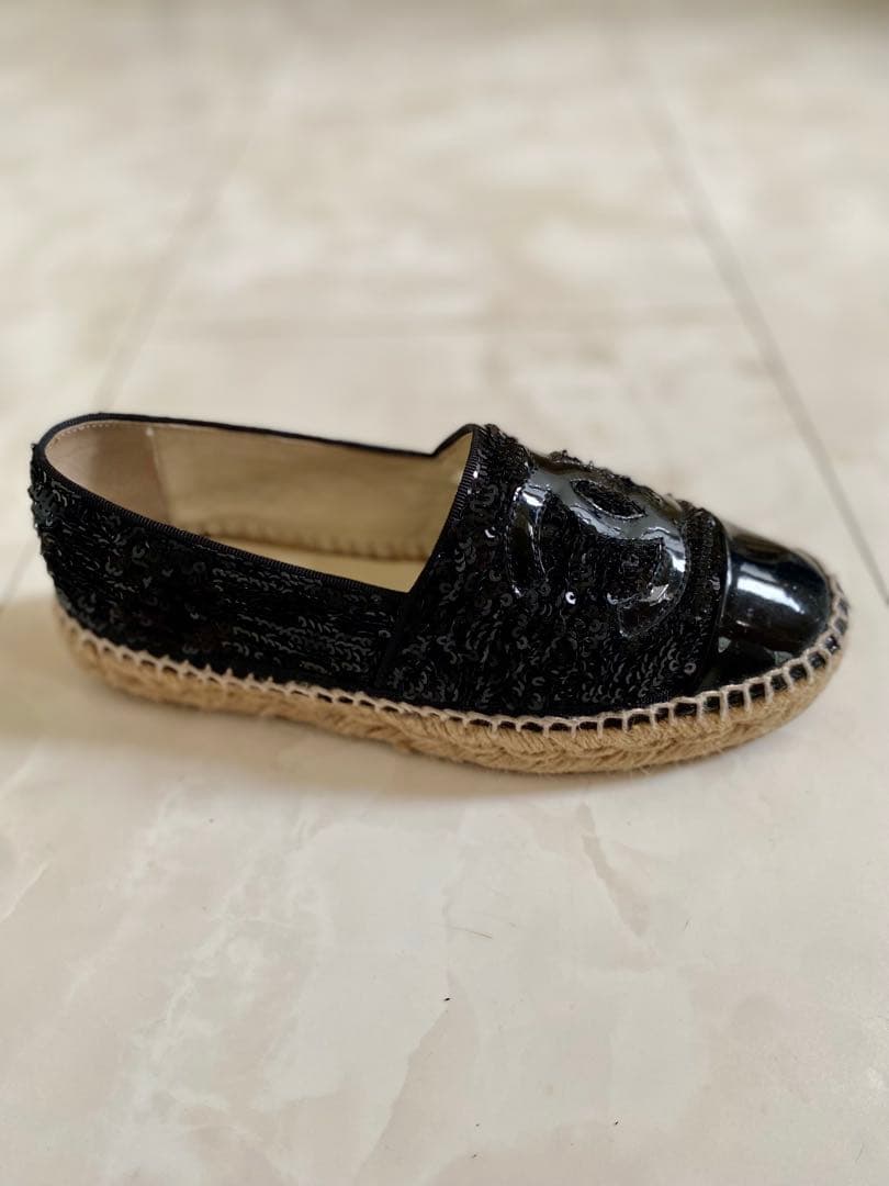 美品 CHANEL エスパドリーユ スリッポン スニーカー 黒 35 シャネル