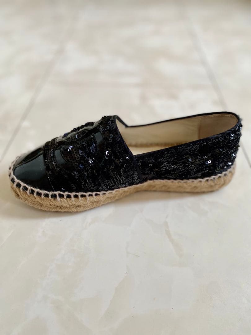 美品 CHANEL エスパドリーユ スリッポン スニーカー 黒 35 シャネル