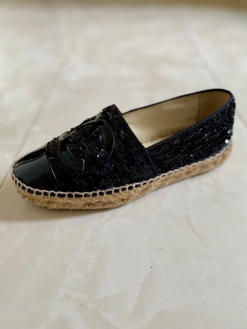 美品 CHANEL エスパドリーユ スリッポン スニーカー 黒 35 シャネル