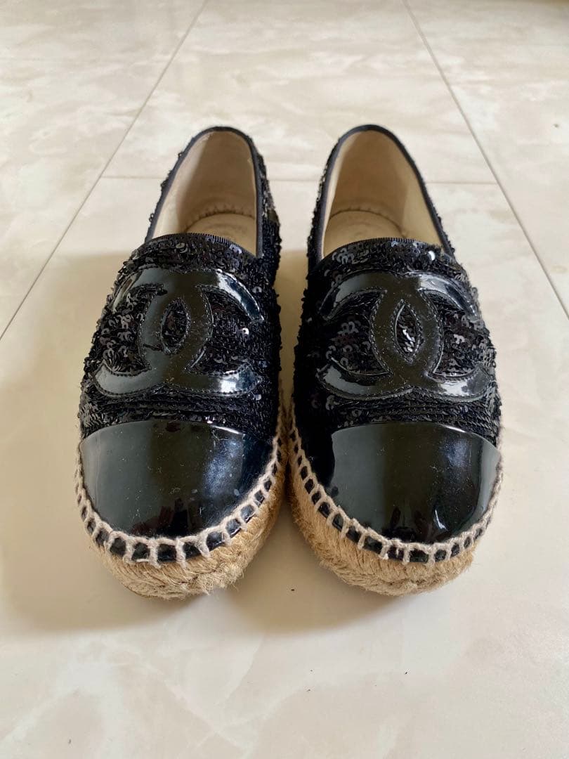 美品 CHANEL エスパドリーユ スリッポン スニーカー 黒 35 シャネル
