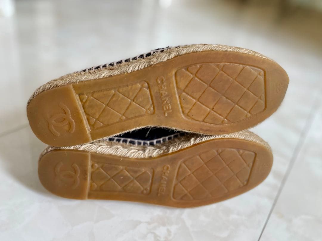 美品 CHANEL エスパドリーユ スリッポン スニーカー 黒 35 シャネル