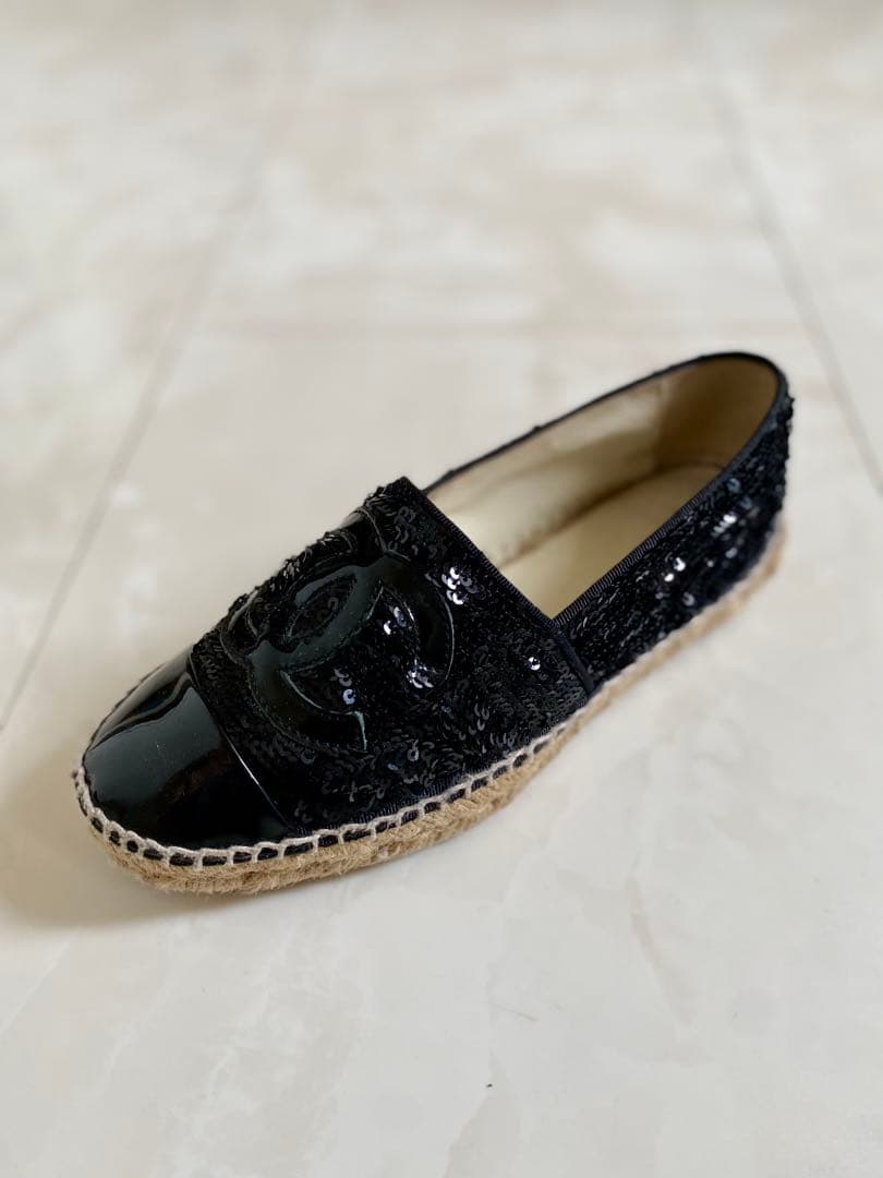 美品 CHANEL エスパドリーユ スリッポン スニーカー 黒 35 シャネル