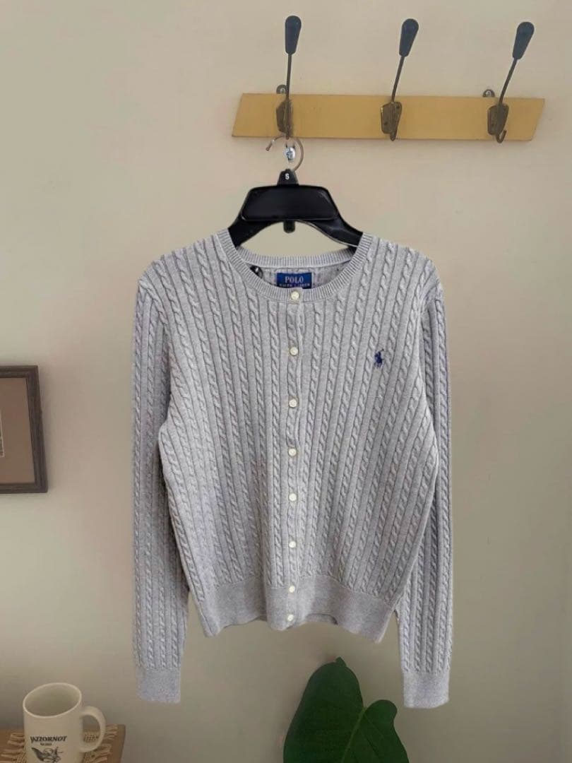 セールPoloポロラルフローレンケーブルカーディガン ニット セーターグレー