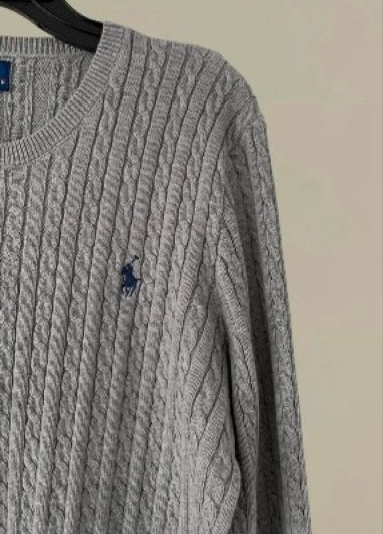 セールPoloポロラルフローレンケーブルカーディガン ニット セーターグレー