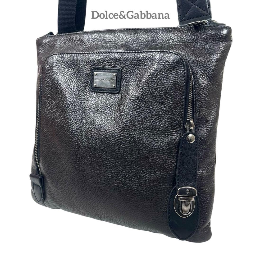 ドルチェアンドガッバーナ　D&G ショルダーバッグ　ロゴプレート　レザー　極美品