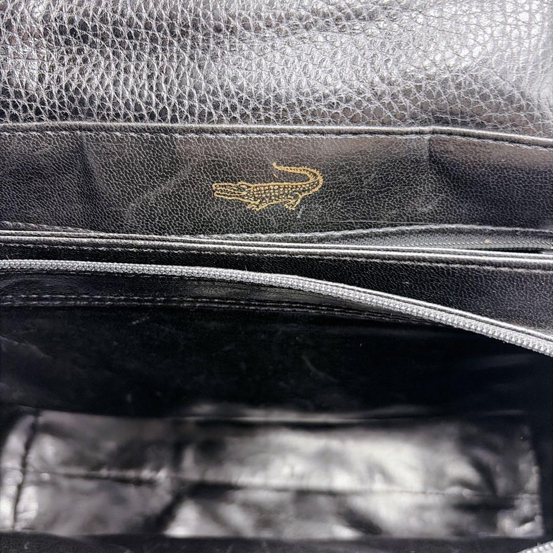 クロコダイル レザー フラップ トートバッグ ハンドバッグ ブラック