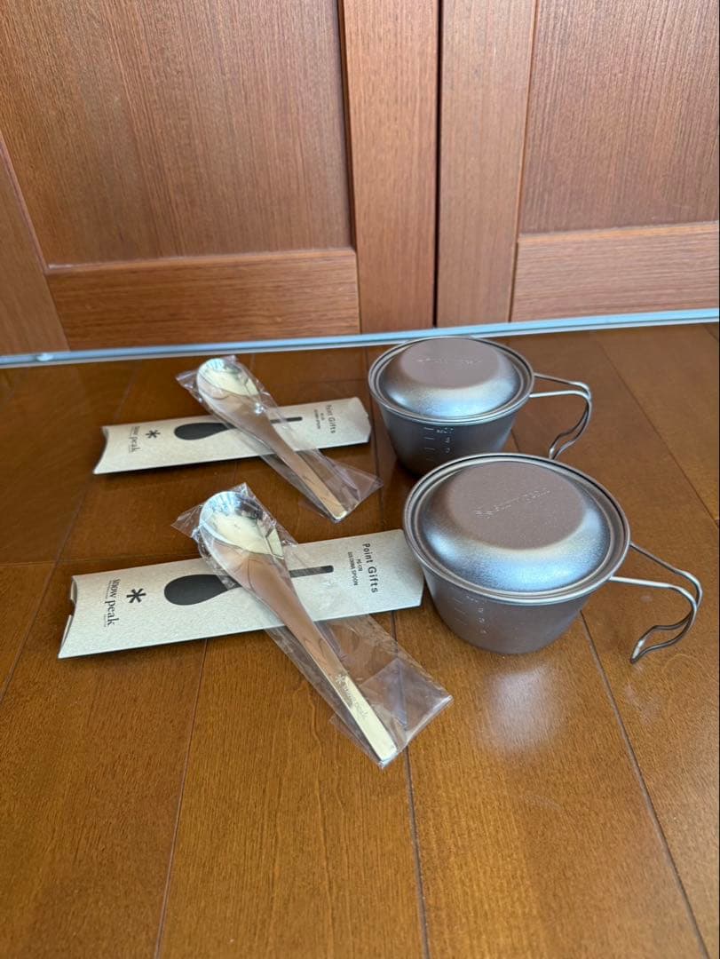 スノーピーク 深型チタンシェラカップ 蓋付き ステンレスレンゲ セット売り