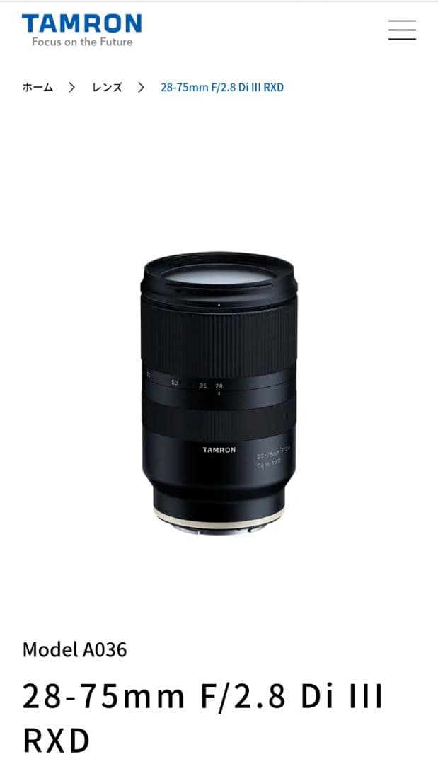 TAMRON 28-75mm F/2.8 Di III RXD Eマウント箱あり