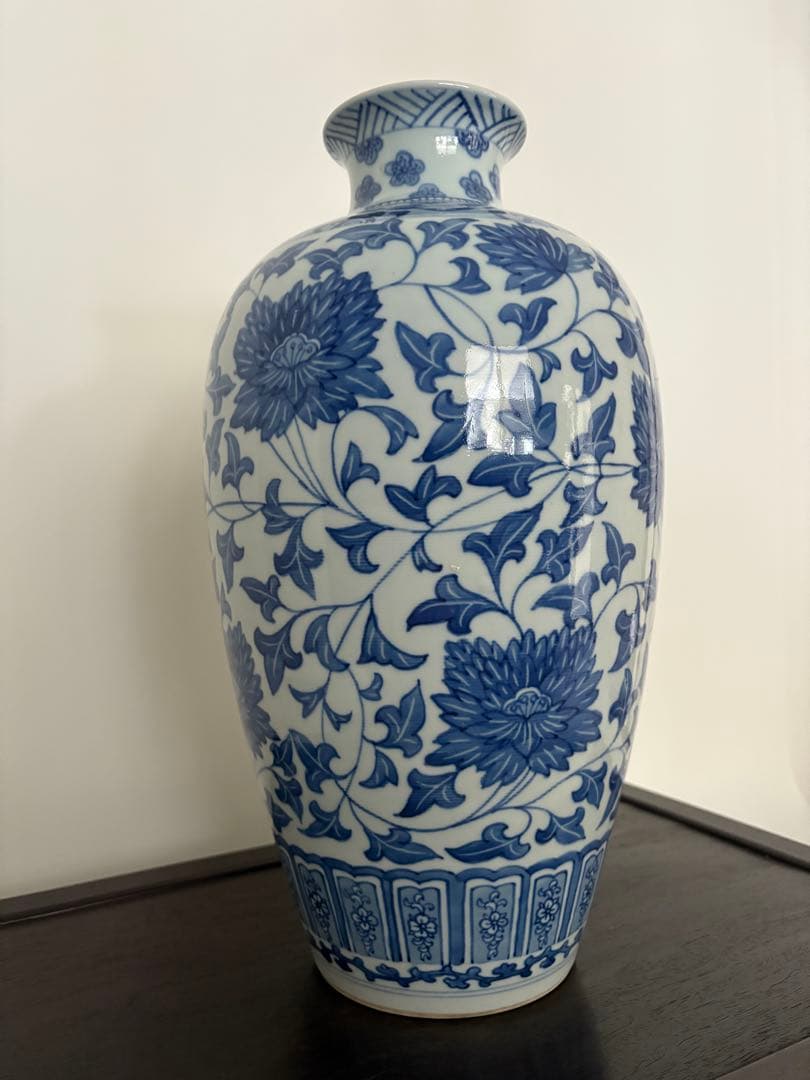 大清光緒年製　青と白の花柄陶器花瓶
