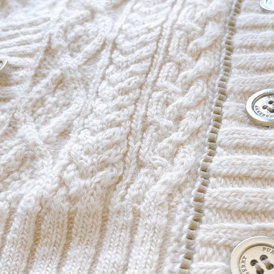 バーバリーブルーレーベル　アンゴラ混ケーブルニットカーディガン　フード　金ボタン