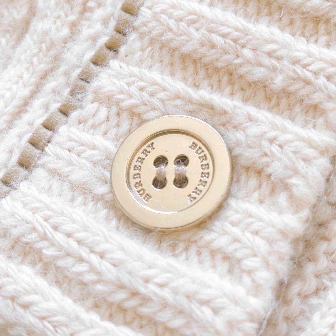 バーバリーブルーレーベル　アンゴラ混ケーブルニットカーディガン　フード　金ボタン