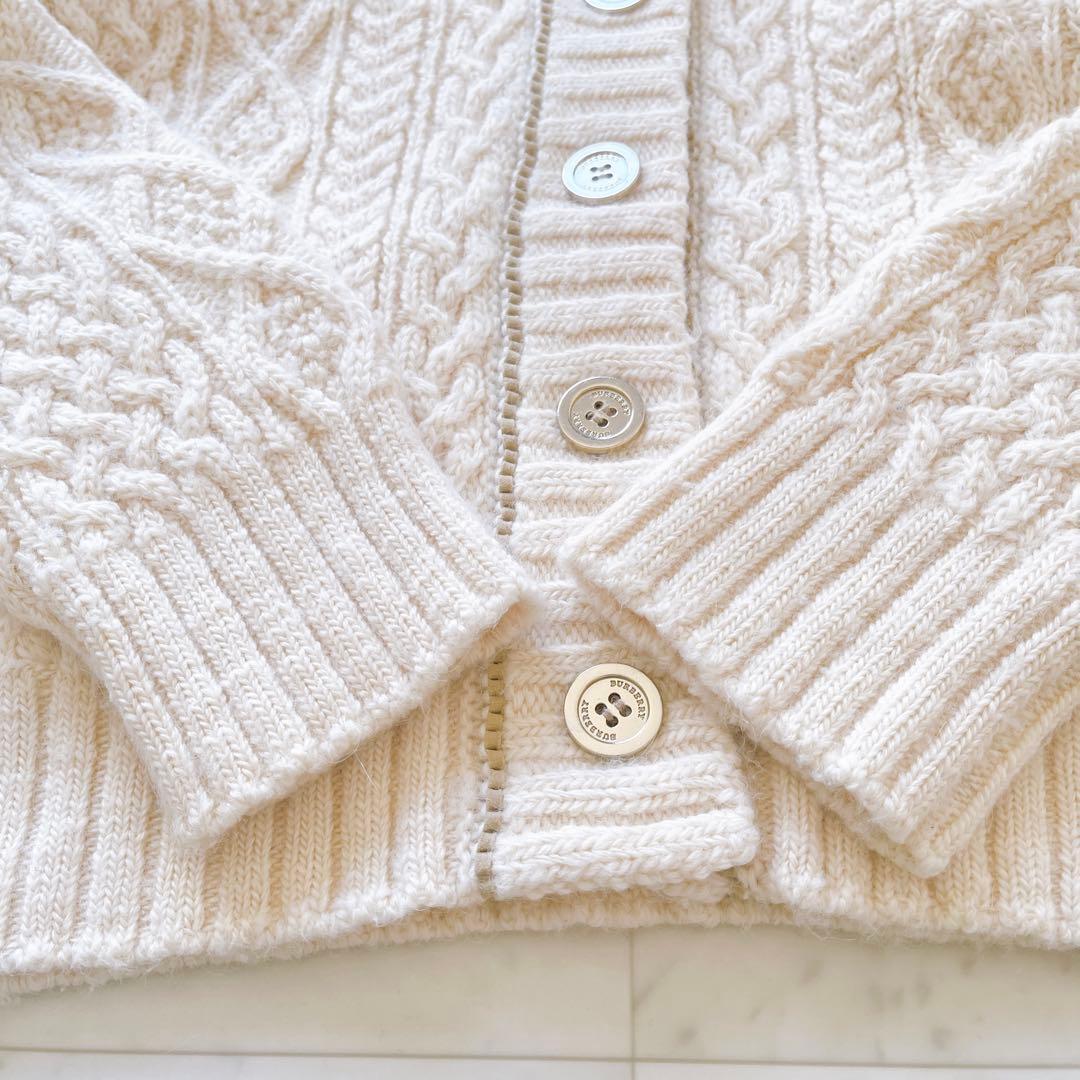 バーバリーブルーレーベル　アンゴラ混ケーブルニットカーディガン　フード　金ボタン