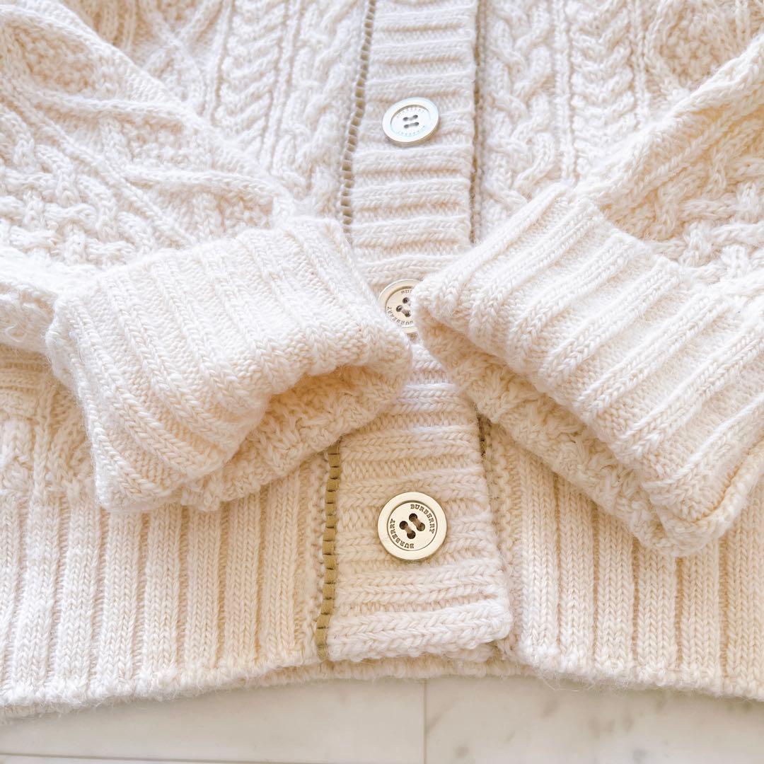 バーバリーブルーレーベル　アンゴラ混ケーブルニットカーディガン　フード　金ボタン