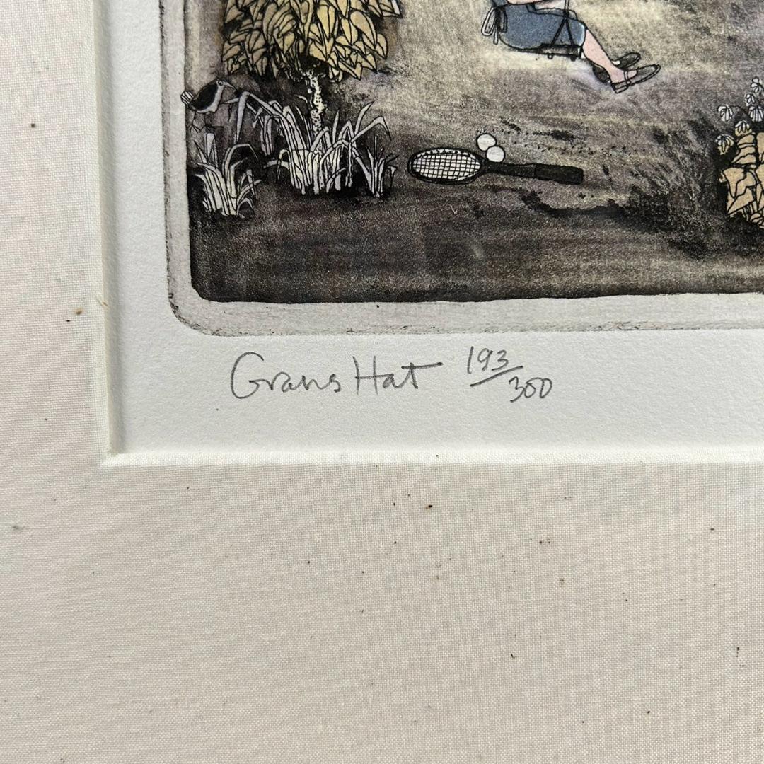 美品 グラハム・クラーク「Gran's Hat」銅版画+手彩色 直筆サイン入