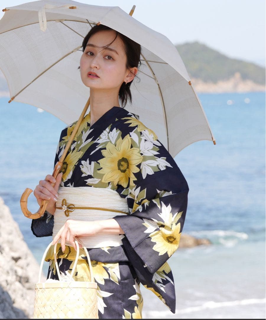 utatane 浴衣 ネイビー ひまわり 下駄