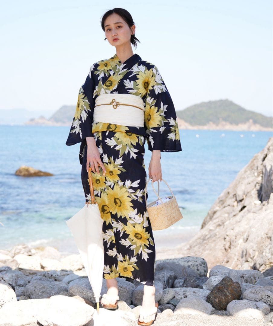 utatane 浴衣 ネイビー ひまわり 下駄