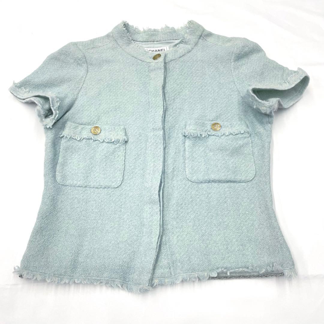 美品✨CHANEL ツイード　ジャケット　半袖　金ボタン
