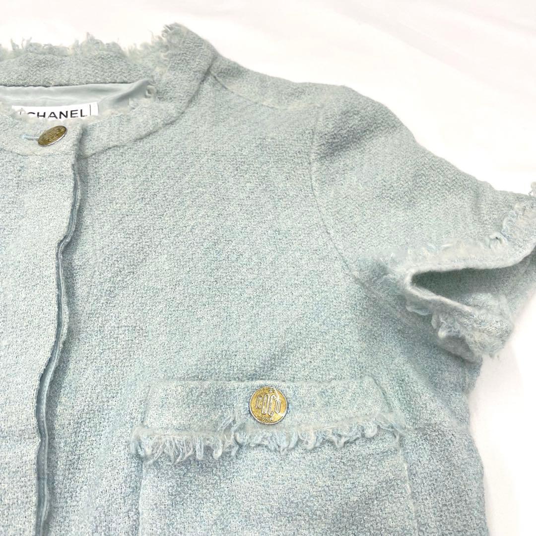 美品✨CHANEL ツイード　ジャケット　半袖　金ボタン