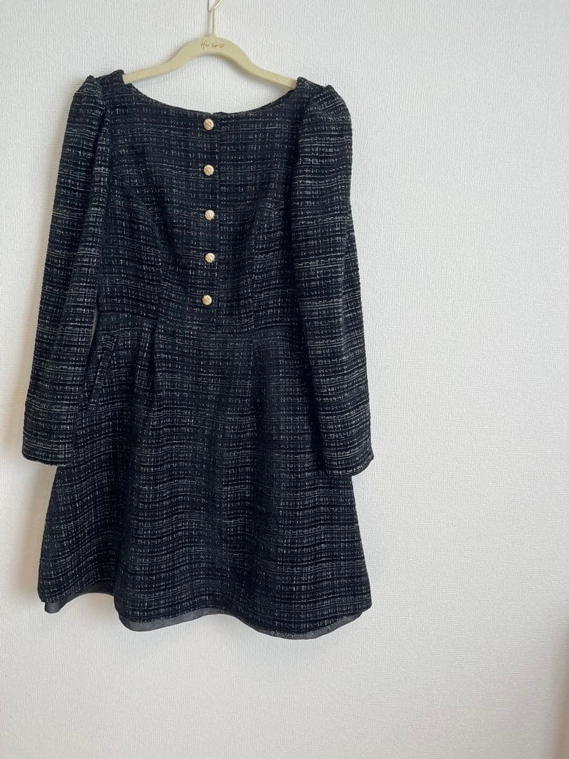 Herlipto ブラック ツイードミニワンピース