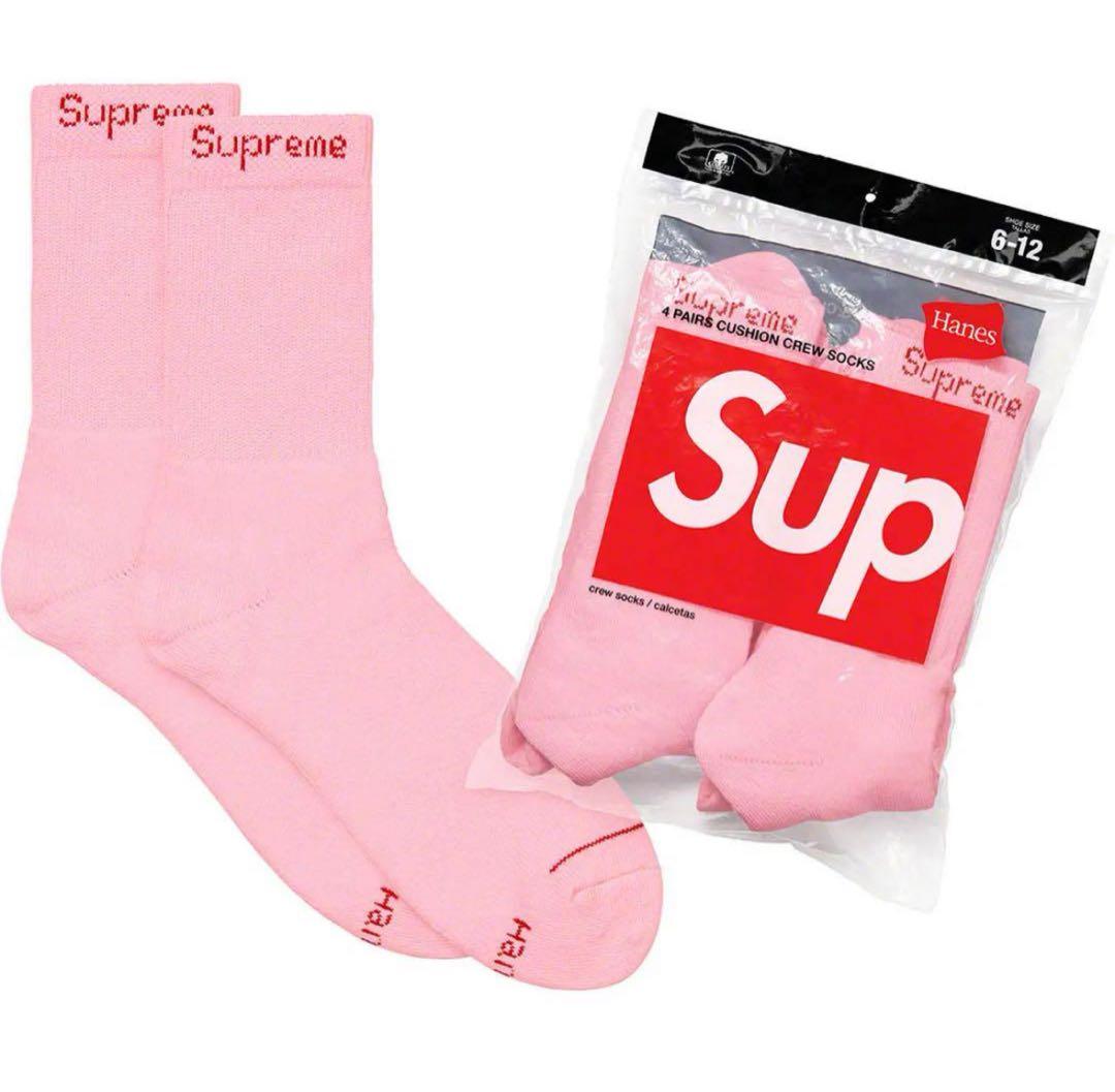 新品Supreme Hanes pink socks 4PACK
