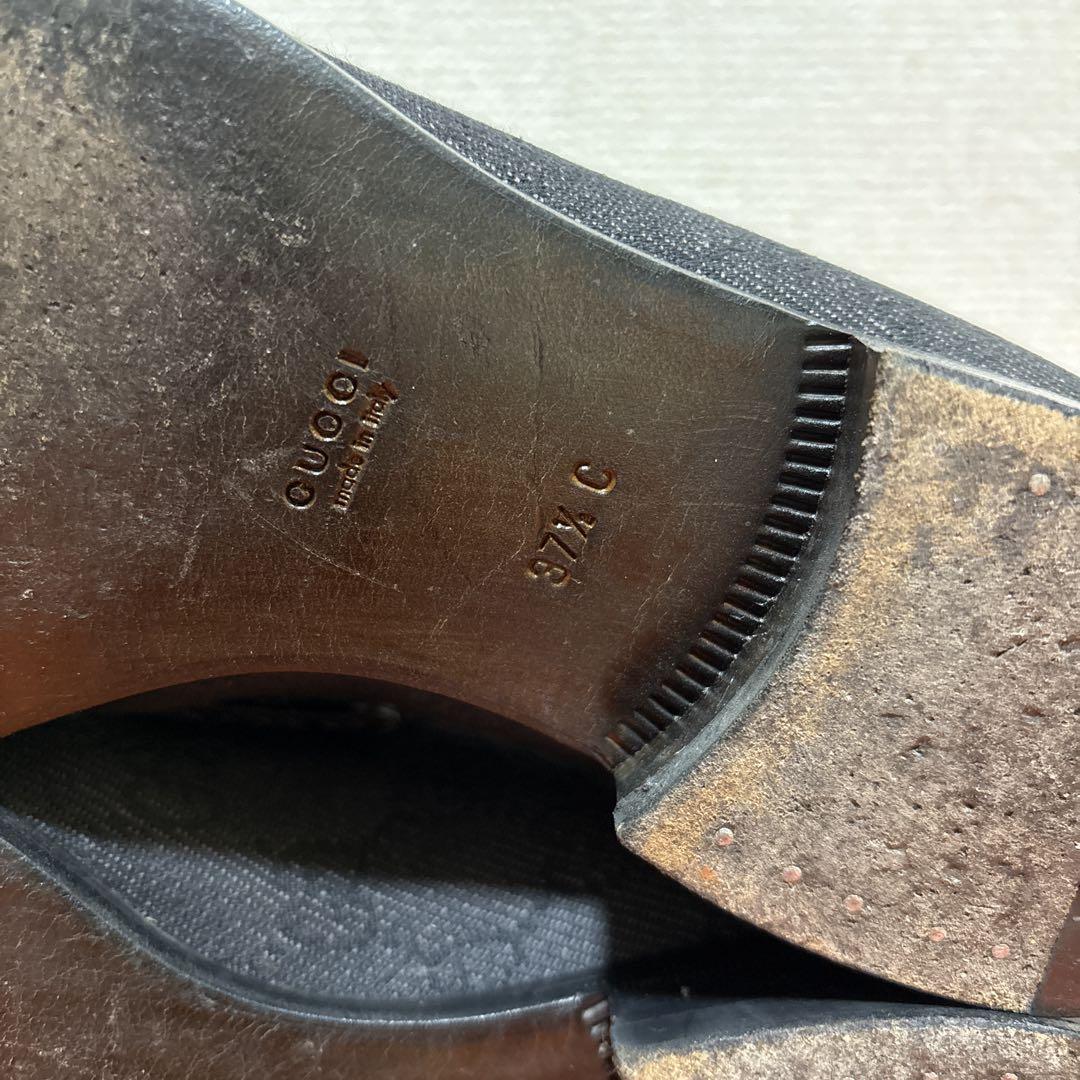 グッチ グレー ブラック 24cm 37.5 ビットローファー