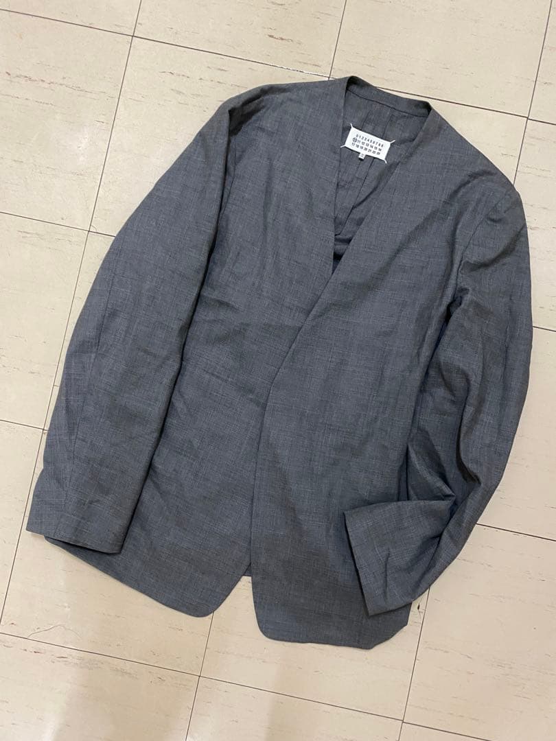 【着用感アリ】メゾン マルジェラ ノーカラージャケット(54)XXL程度 グレー