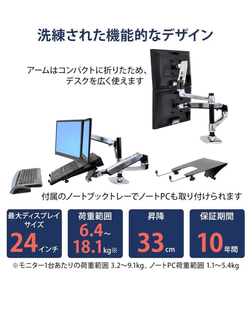 Ergotron デュアルモニターアーム　トレーセット