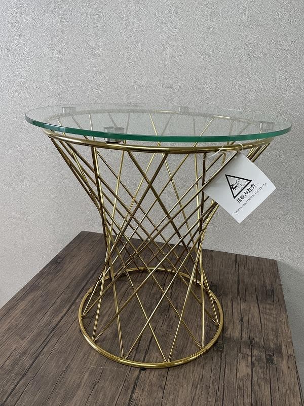 【展示品】フランフラン　マーリアサイドテーブル　クリア×ゴールド
