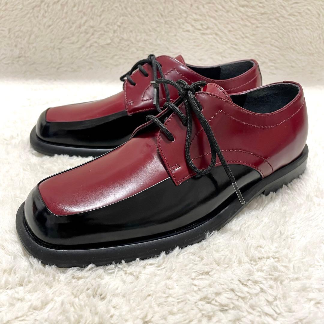 未使用級 PLAN C プランシー スクエアトゥ レザー レースアップシューズ
