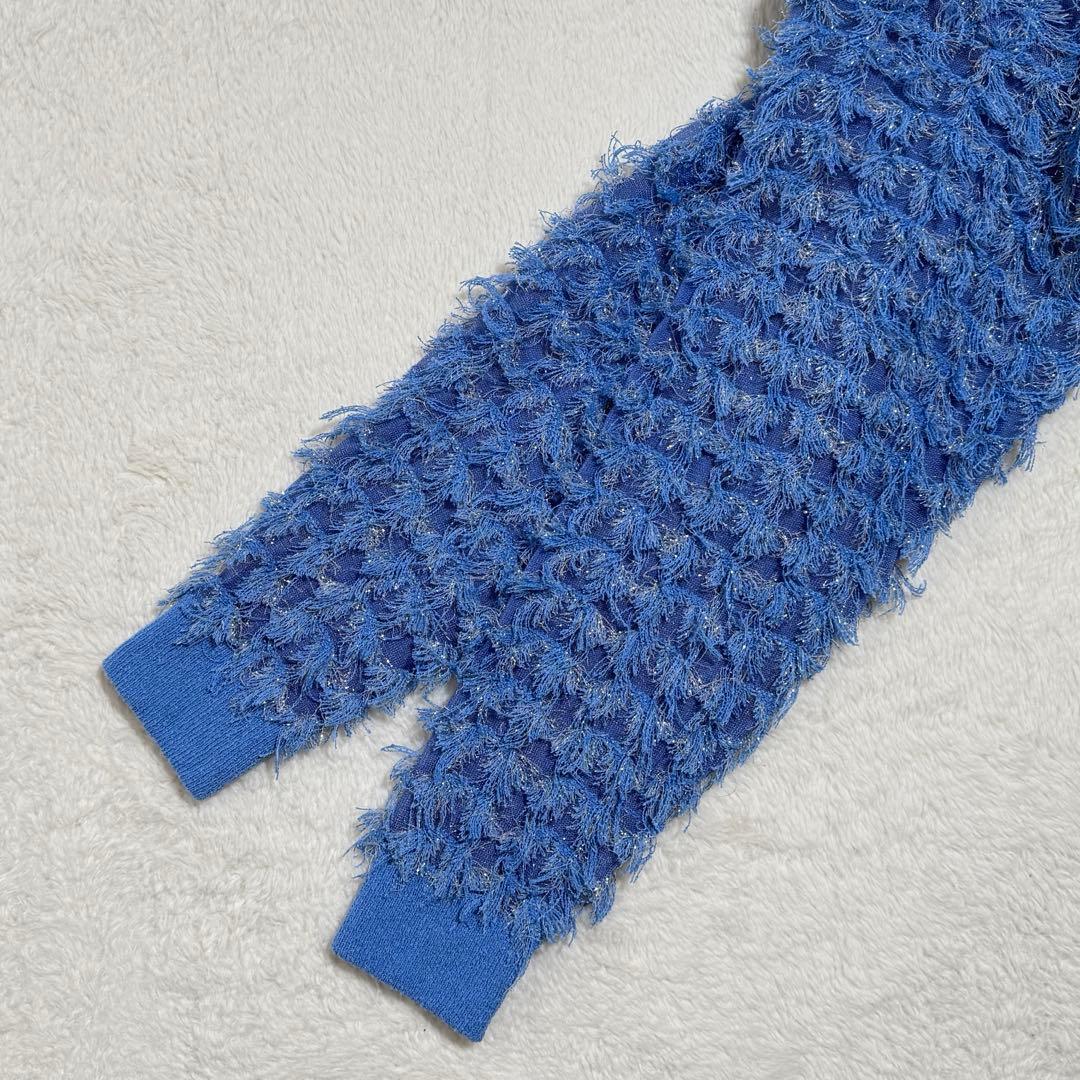 グレースコンチネンタル　フリンジニットzipカーディガン　ブルー　2025年