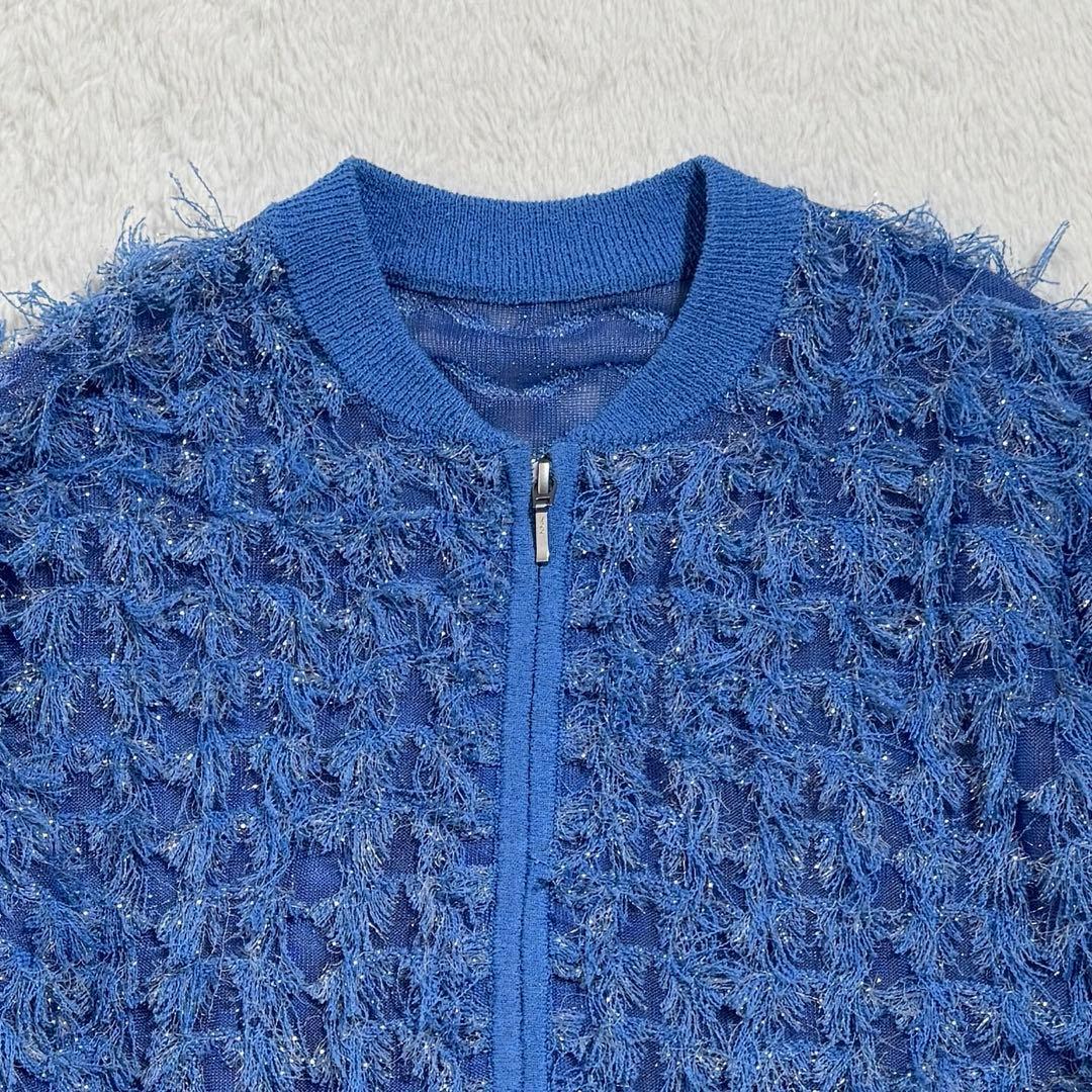 グレースコンチネンタル　フリンジニットzipカーディガン　ブルー　2025年