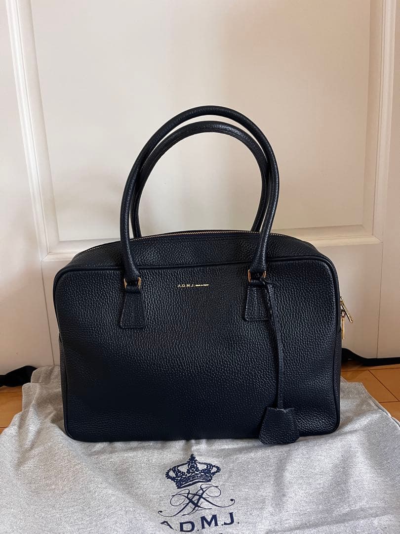 A.D.M.J トートバッグ　ハンドバッグ　レザー　本革極美品ネイビー　A4対応