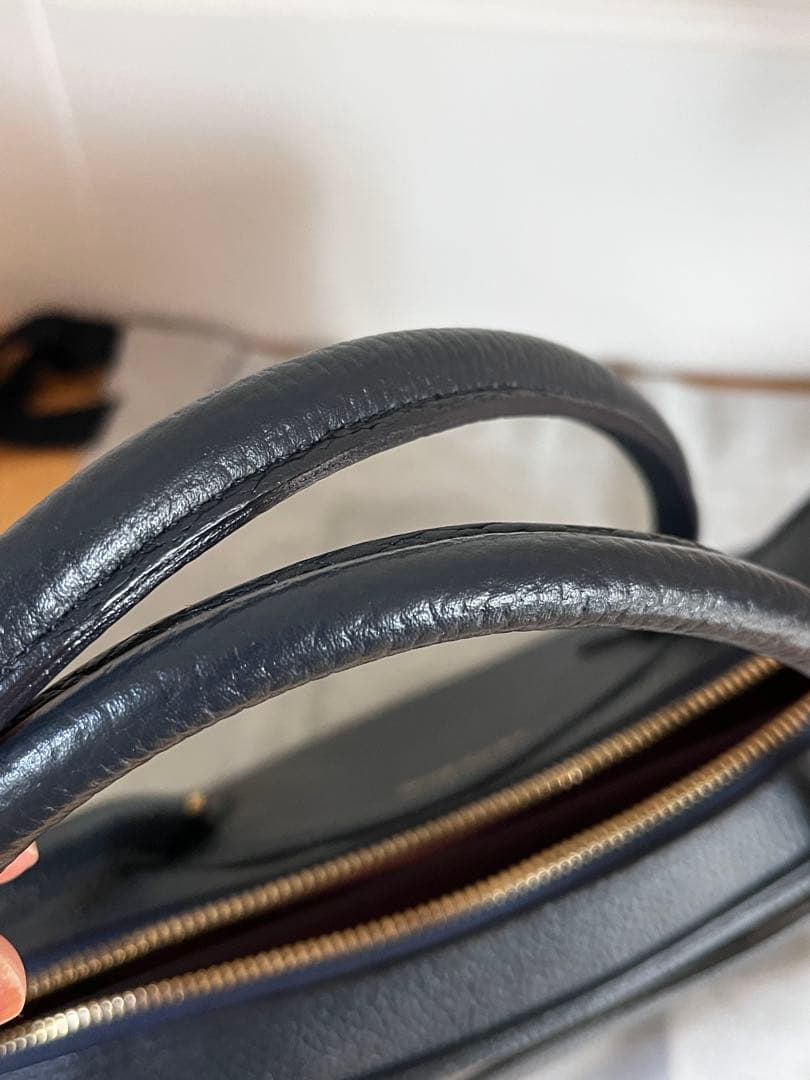 A.D.M.J トートバッグ　ハンドバッグ　レザー　本革極美品ネイビー　A4対応