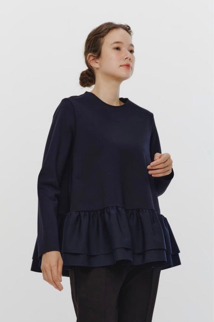 Yori ヨリ ぬくぬくヘムダブルフレアブラウス ネイビー