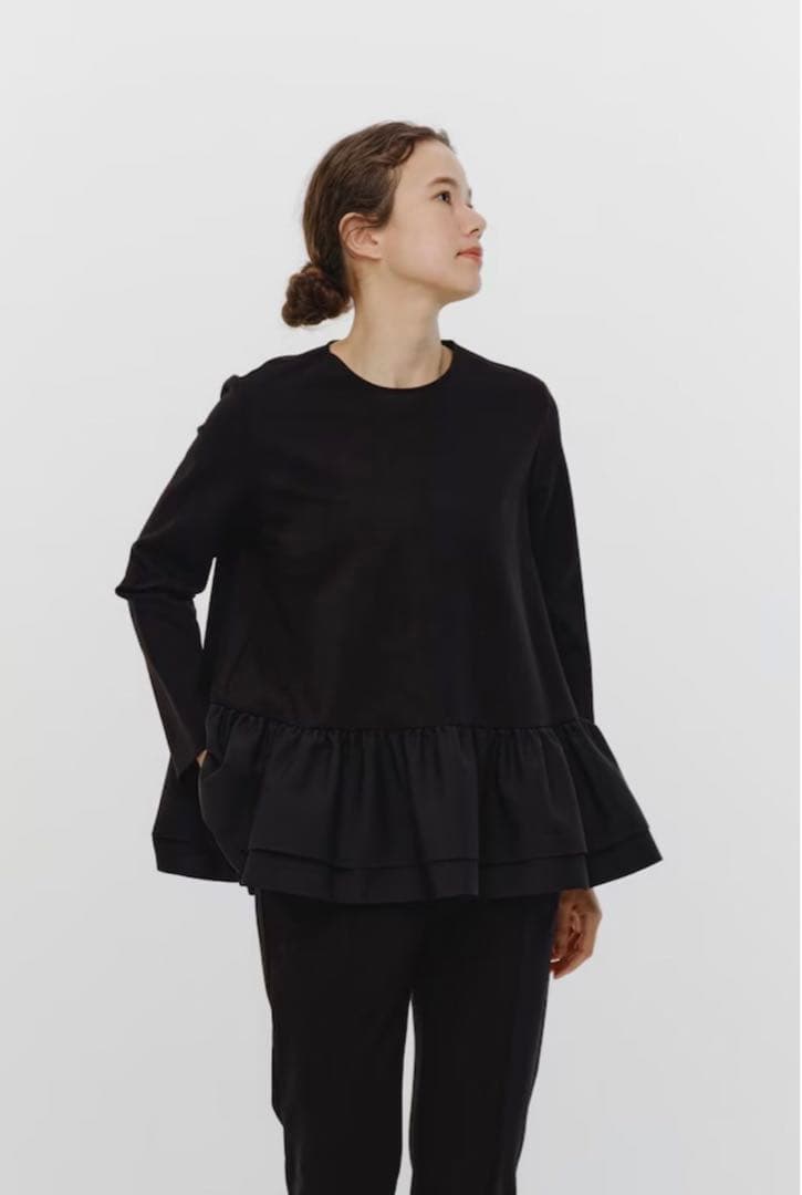 Yori ヨリ ぬくぬくヘムダブルフレアブラウス ネイビー