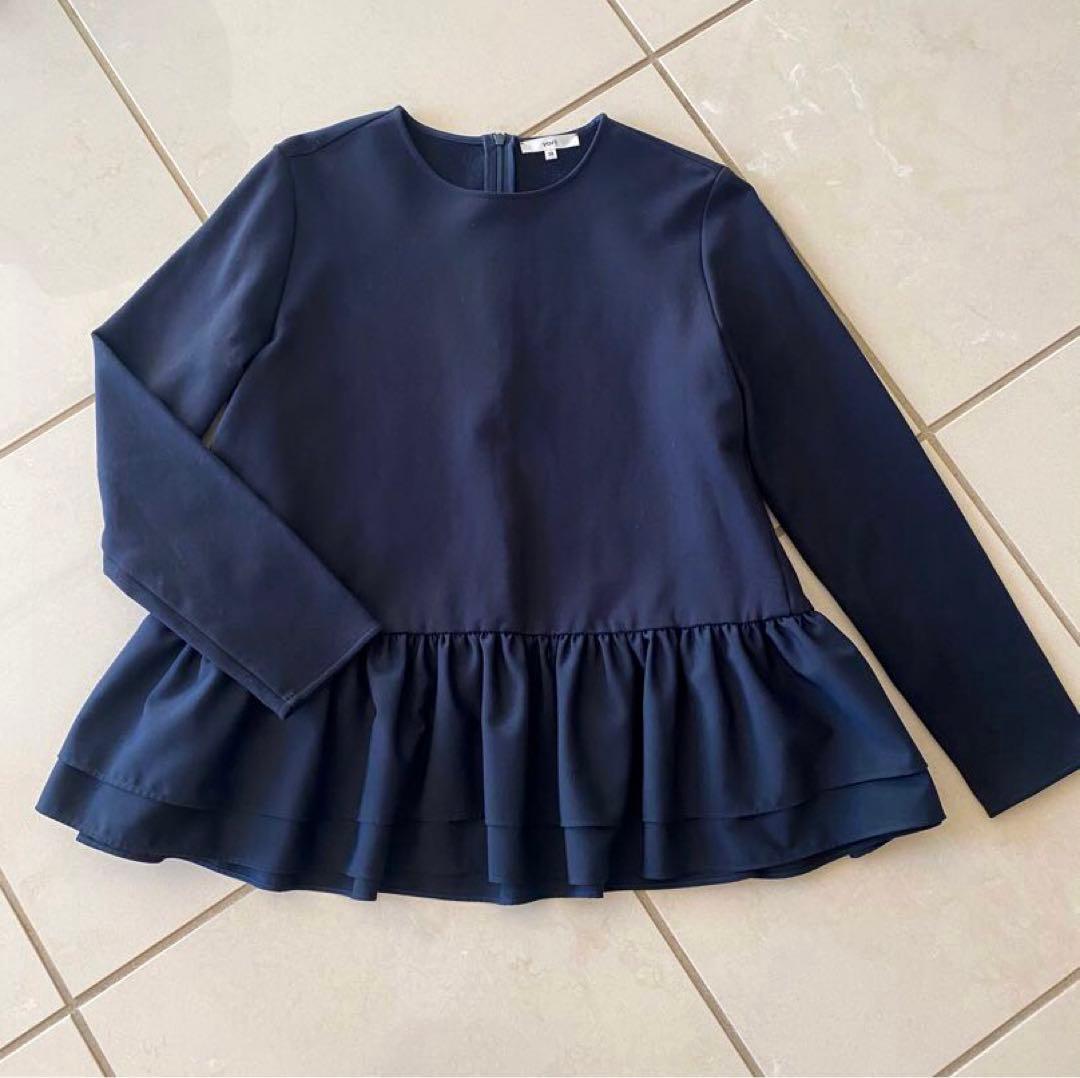 Yori ヨリ ぬくぬくヘムダブルフレアブラウス ネイビー