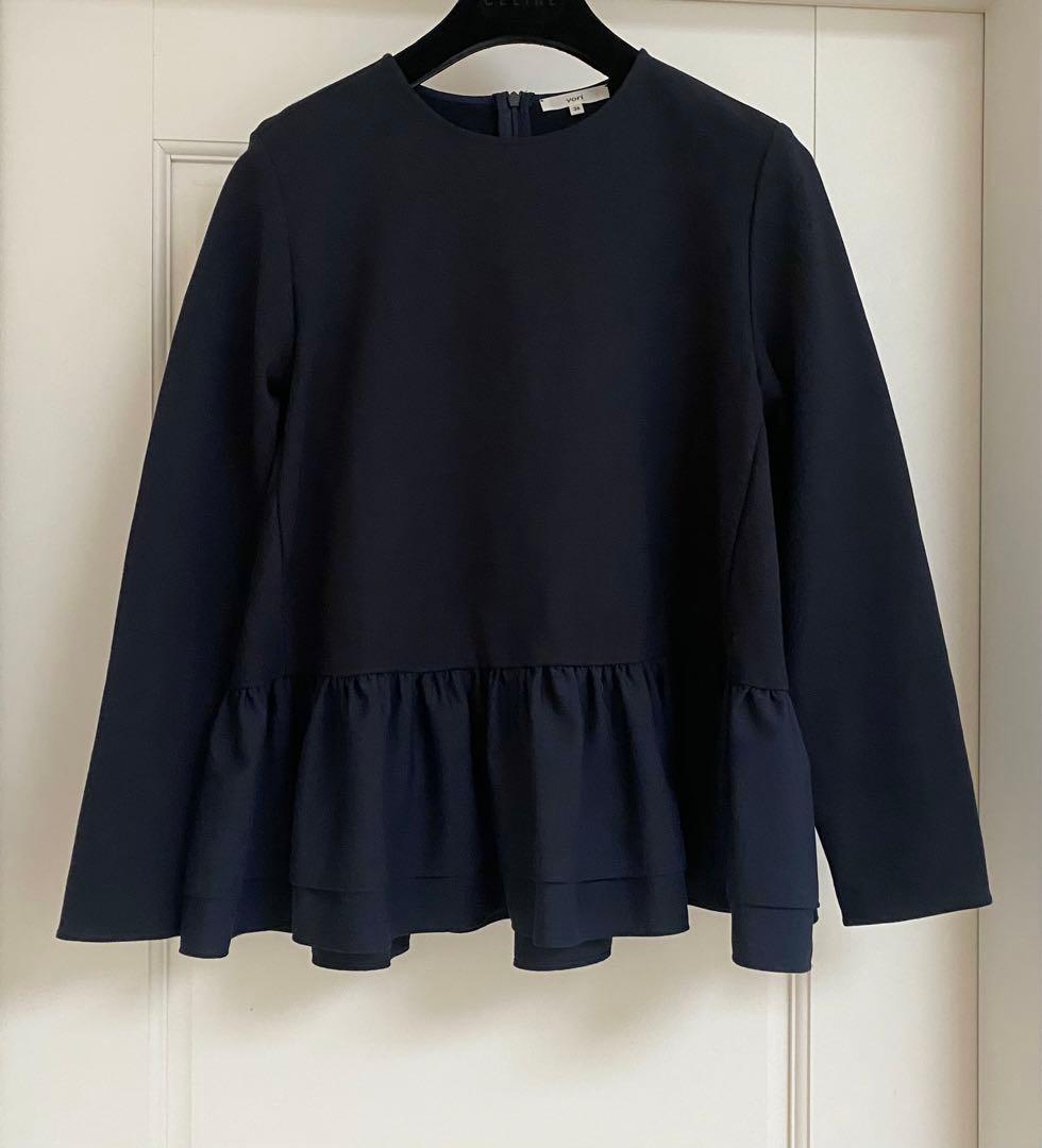 Yori ヨリ ぬくぬくヘムダブルフレアブラウス ネイビー