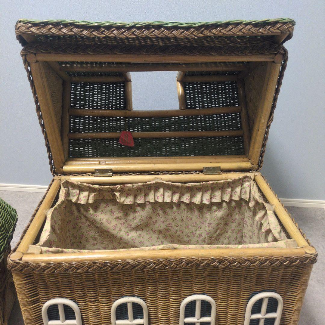 【希少】Kazama カザマ ラタン 教会型バスケット 大型 収納