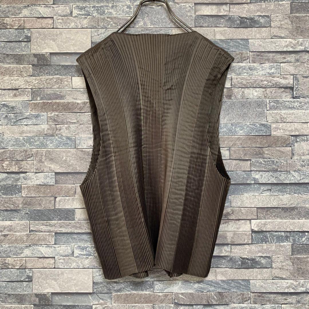 イッセイミヤケメン 08AW プリーツベスト シワ加工 玉蟲色 ブラウン/L