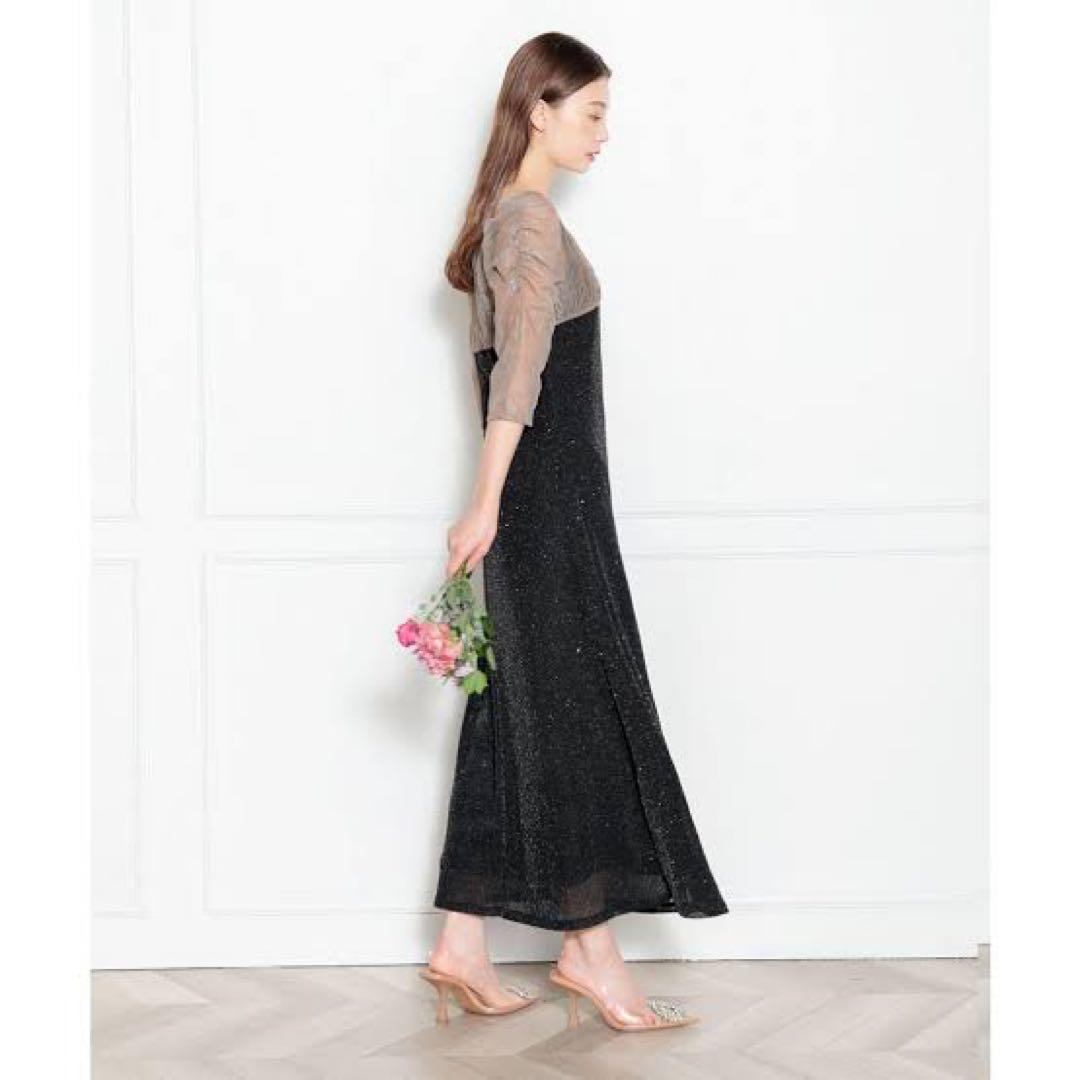 Leja レース切替透けキラキラAラインロングドレスワンピース